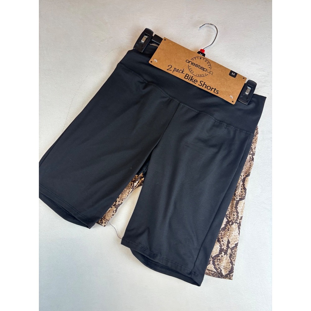 Womens Bike Shorts 2 Pack Medium Black Snakeskin Print Activewear New NWT